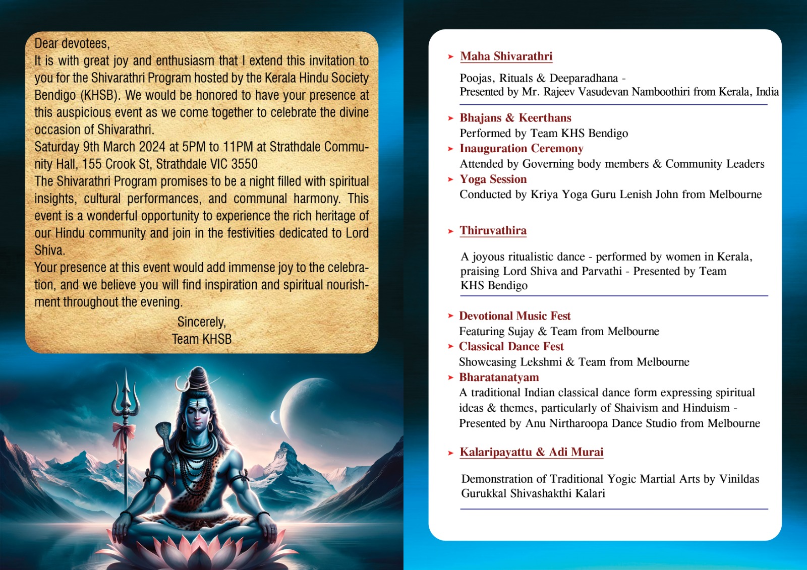 Shivarathi Program flyer
