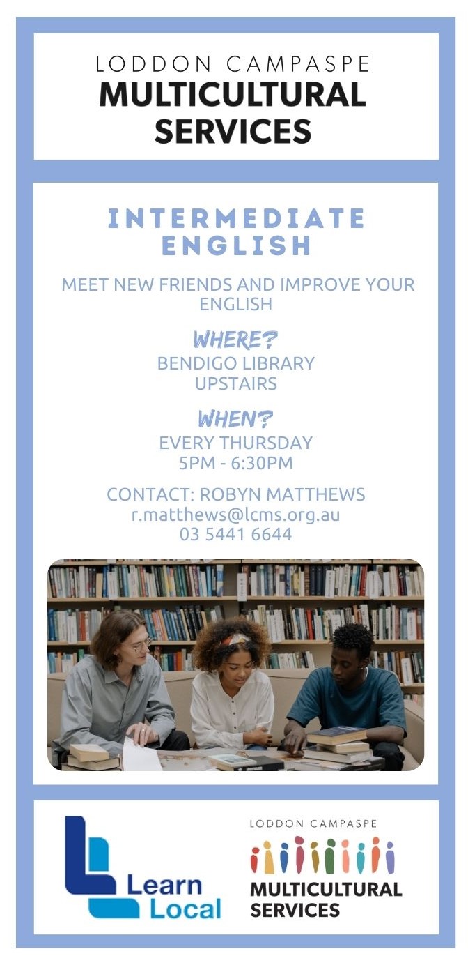 Intermediate English classes flyer