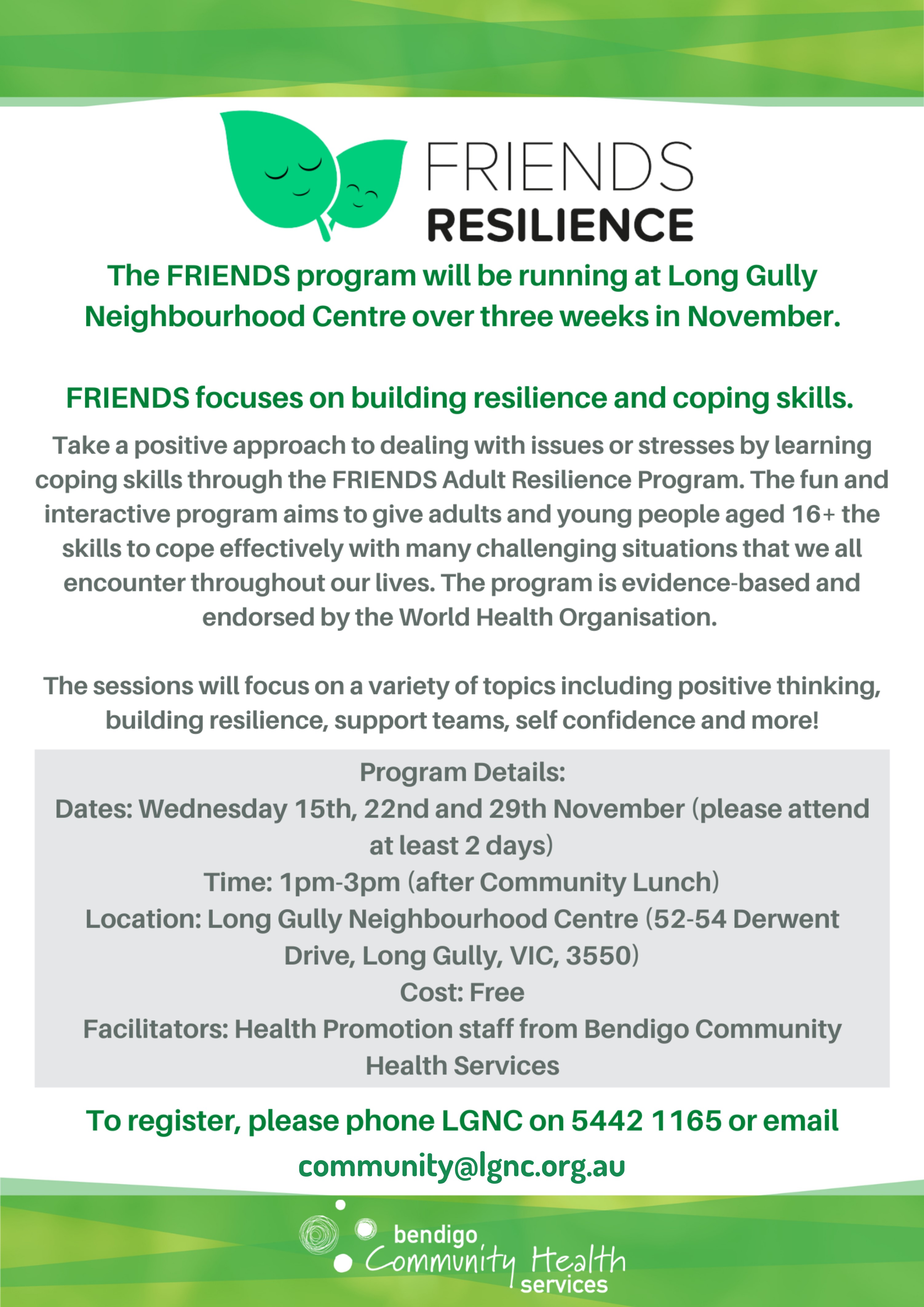 Friends Resilience program flyer